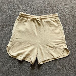 Butter Yellow High Rise Drawstring Terry Sweat Shorts Elastic Waistband Women XS